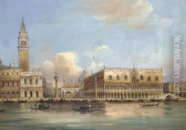 View of the Doge's Palace and St. Mark's Square from the Grand Canal Oil Painting - Carlo Grubacs