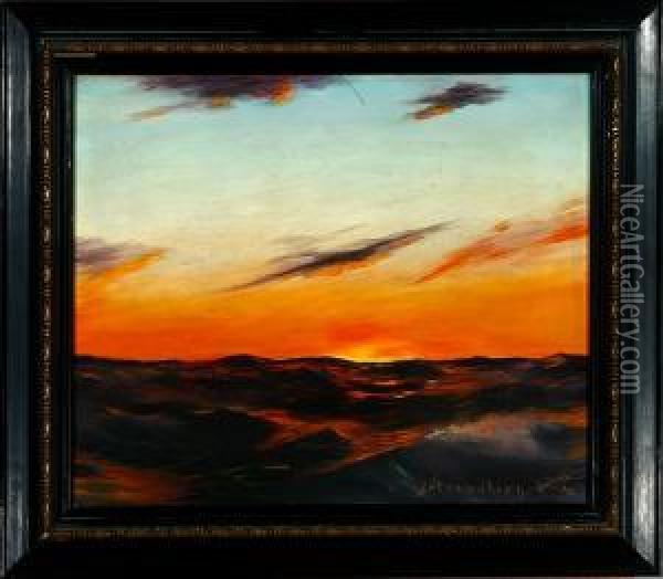 Evening Sun Over The Ocean Oil Painting - Arnold Strindberg