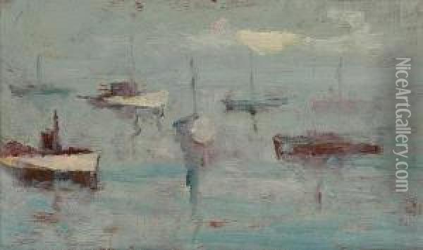 Harbor Scene Oil Painting - August Gay