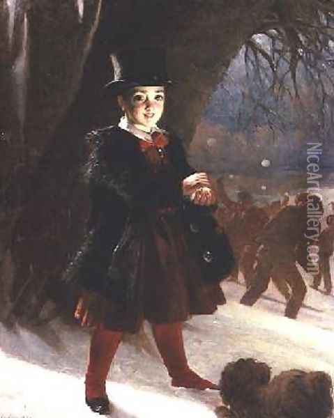Returning from School a Winters Day Oil Painting - Charles Lees