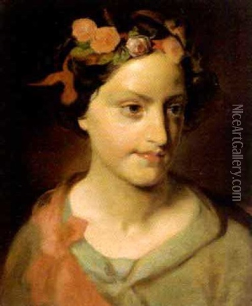 Bildnis Einer Jungen Frau Mit Einem Blumenkranz Im Haar Oil Painting - Friedrich von Amerling