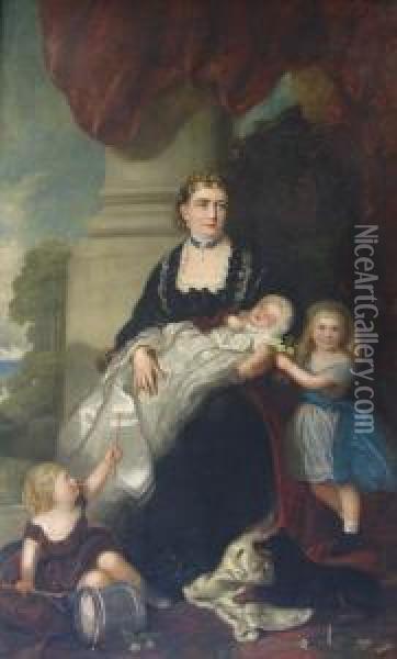Princess Mary Adelaide, Duchess Of Teck, With Prince Adolphus, Prince Francis And Princess Victoria Mary Of Teck Oil Painting - J. Sydney Willis Hodges