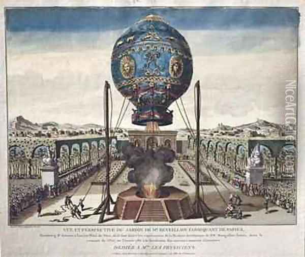 View of the Montgolfier Brothers Balloon Experiment in the Garden of M Reveillon on the 19th of October Oil Painting - Claude Louis Desrais