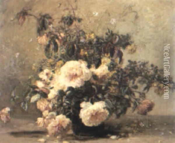 Grand Bouquet Au Fond Beige Oil Painting - Alexis Kreyder