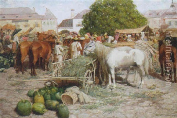 The Marketplace Oil Painting - Pal Benes