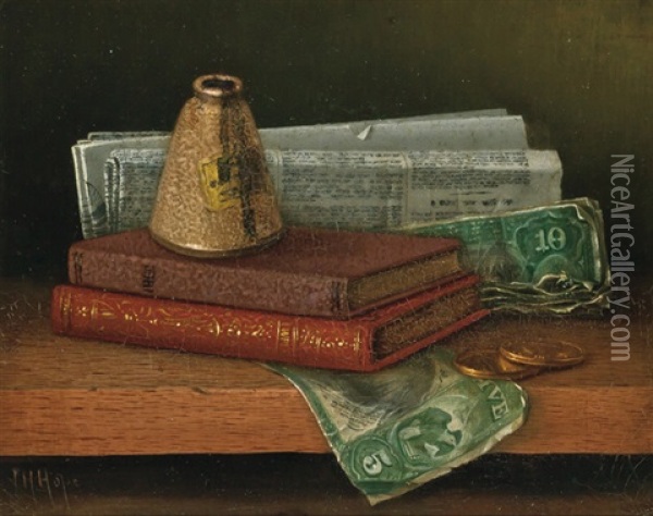 Books And Currency Oil Painting - Thomas H. Hope