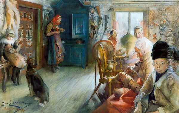 Rural interior in winter Oil Painting - Carl Larsson