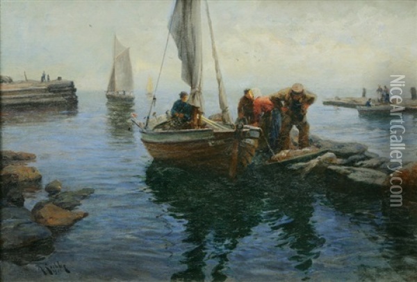 In The Fishing Port Oil Painting - Richard Hermann Eschke