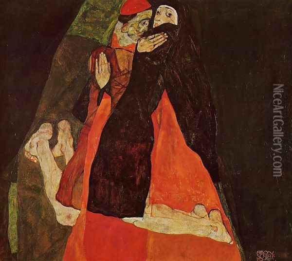 Cardinal And Nun Aka Caress Oil Painting - Egon Schiele
