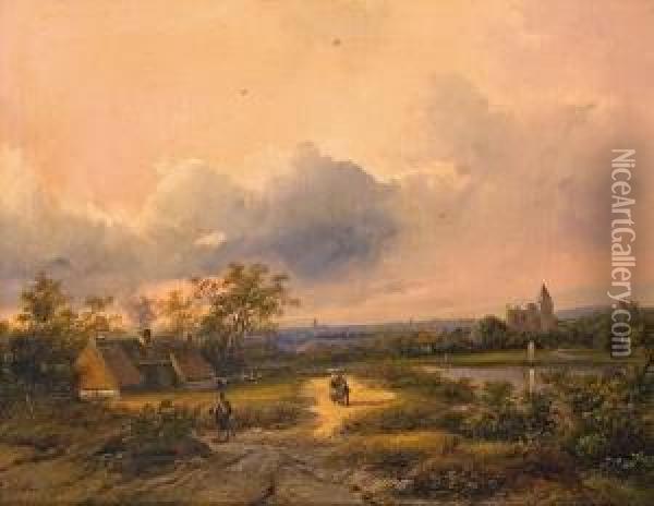 Weite Landschaft Mit Figuren Oil Painting - Johannes Petrus van Velzen