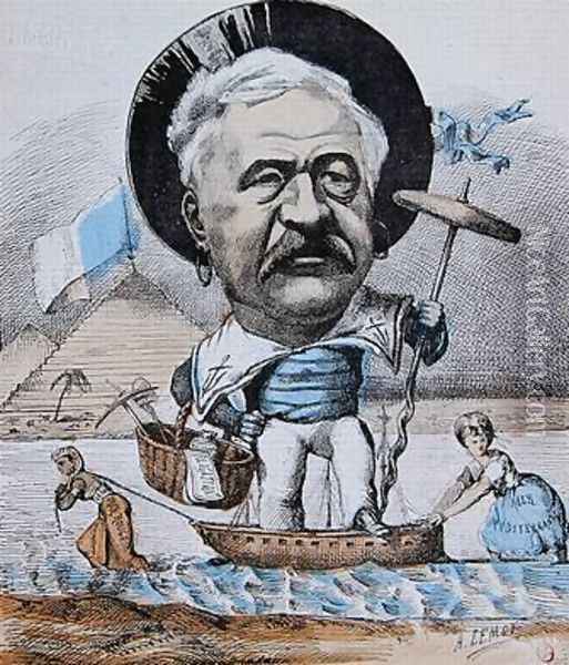 Caricature of Ferdinand de Lesseps Oil Painting - A Lemot