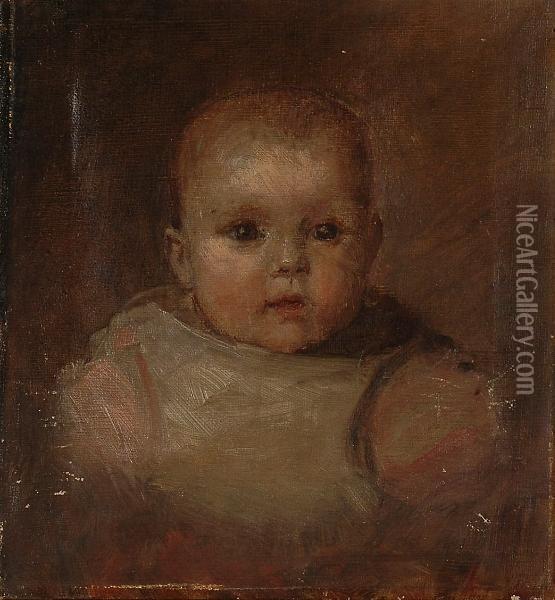 Portrait Study Of A Baby Oil Painting - Laurits Regner Tuxen