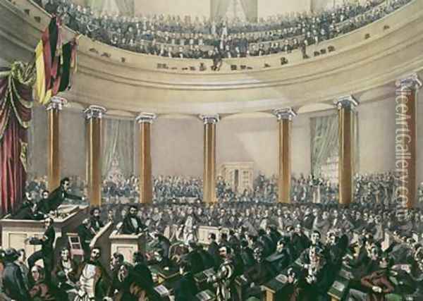 The National Assembly in the church St Paul Frankfurt convened in May 1848 Oil Painting - E.G. May