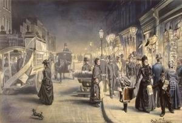 London After Dark Oil Painting - Charles Vigor