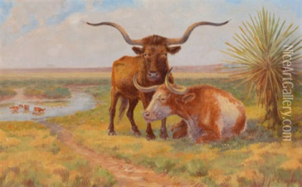Oxen On The Pasture Oil Painting - Harvey Wallace Caylor