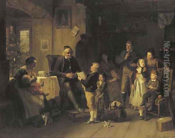 New Year's Eve at Grandfather's Oil Painting - Friedrich Ortlieb