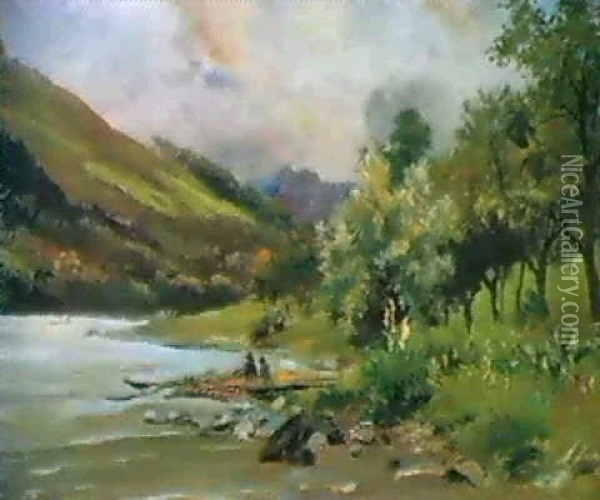 Flusslandschaft Oil Painting - Emil Jacob Schindler