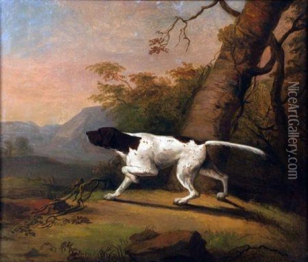 Pointer In A Landscape Oil Painting - George Stubbs
