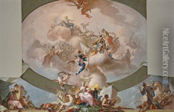 The Apotheosis Of A Hero - A Modello For A Ceiling Decoration Oil Painting - Giacinto Diana
