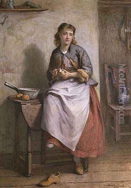 Girl Peeling Potatoes Oil Painting - William Harris Weatherhead