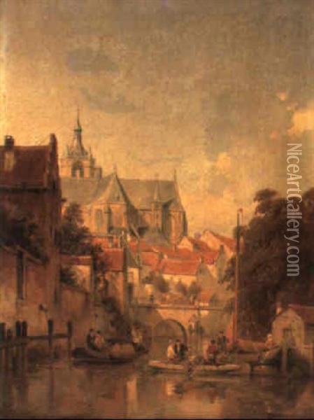 A Cathedral Near A River Oil Painting - Jacques Francois Carabain
