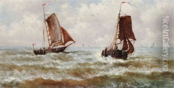 Marine Avec Voiliers Oil Painting - Emile Verbrugge