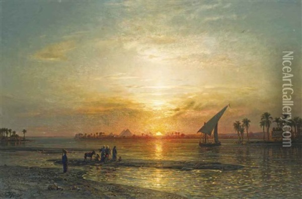 The Nile At Geza, Dusk Oil Painting - Ernest Karl Eugen Koerner