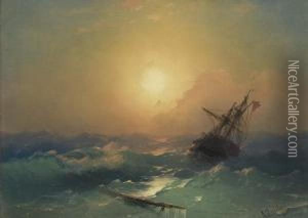 A Ship In Distress Oil Painting - Ivan Konstantinovich Aivazovsky