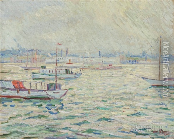 Yachts At Harbor Oil Painting - Edgar Hewitt Nye
