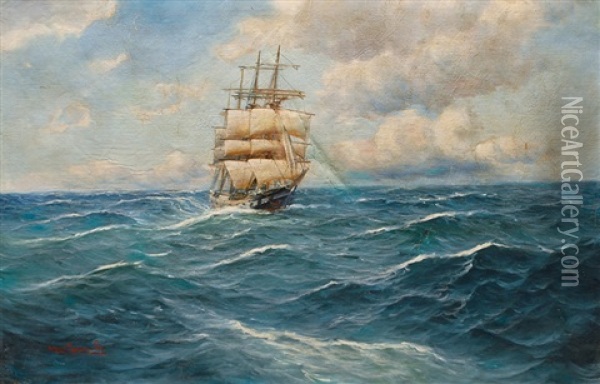 Three-master On Open Sea Oil Painting - Alfred Serenius Jensen