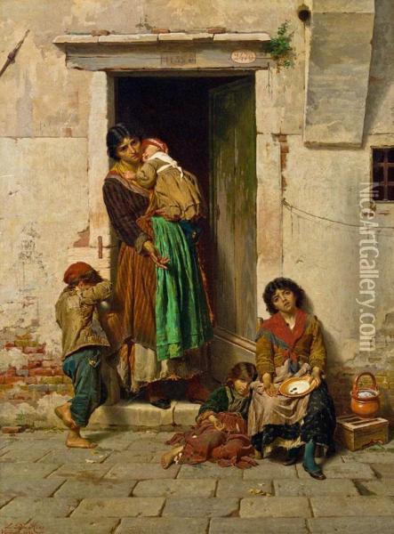 Die Bettlerfamilie Oil Painting - Luigi da Rios