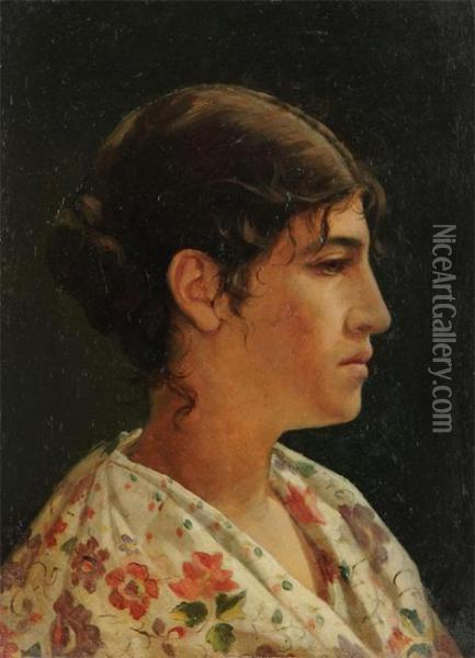 Young Girl In Profile Oil Painting - Pierre Adolphe Huas