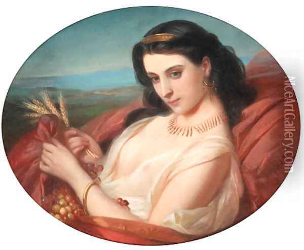 A young reclining beauty swathed in a robe Oil Painting - Constant Joseph Brochart