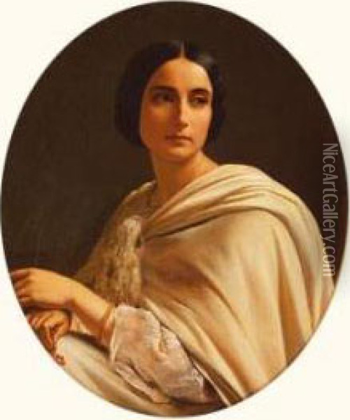 Portrait D'elegante Oil Painting - Alexis N. Le Jeune Perignon