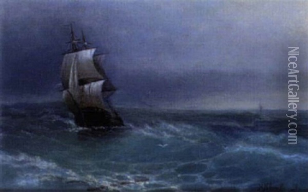 Segelschiff In Sturmischer See Oil Painting - Nikolai Ivanowitsch Ivanov