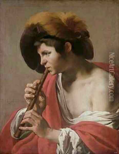Knave Playing a Recorder Oil Painting - Hendrick Ter Brugghen
