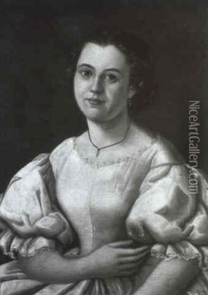 Bildnis Einer Jungen Dame In Spitzenverziertem Weissen      Seidenkleid Oil Painting - Karl Friedrich Johann von Mueller