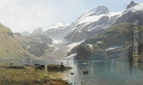 Ansicht Des Engstlensee Mit Titlis Oil Painting - Auguste Louis Veillon