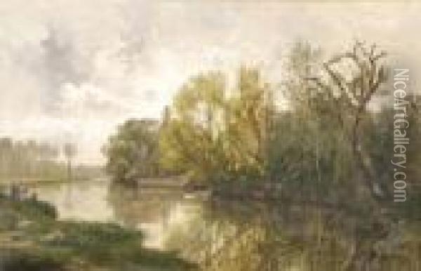 River Landscape Oil Painting - Alexandre Rene Veron