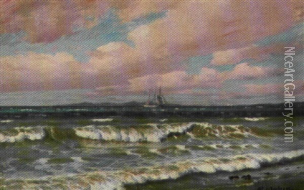Sejlskib Pa Havet, Frisk Vejr Oil Painting - Andreas Christian Riis Carstensen