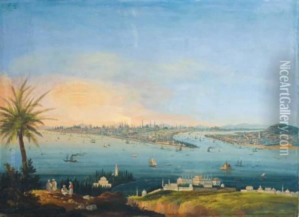 Veduta Di Costantinopoli Con Il Bosforo Oil Painting - Carlo Bossoli