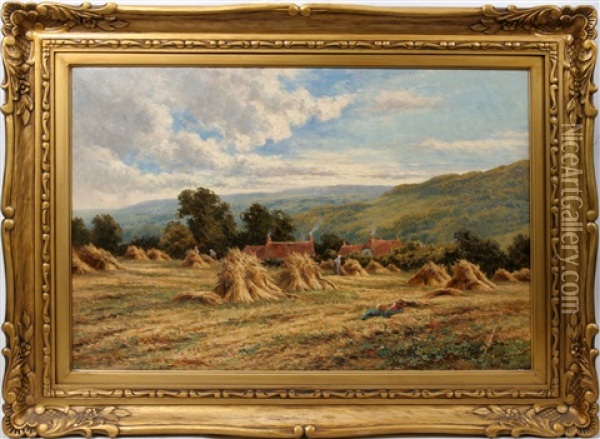 Landscape With Haystacks Oil Painting - Henry H. Parker