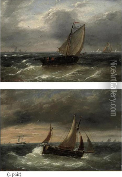 Sailing On Choppy Seas Oil Painting - Louis Verboeckhoven