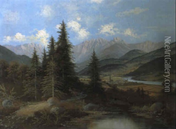 Landschaft Aus Dem Zillertal Oil Painting - Josef Burgaritzky
