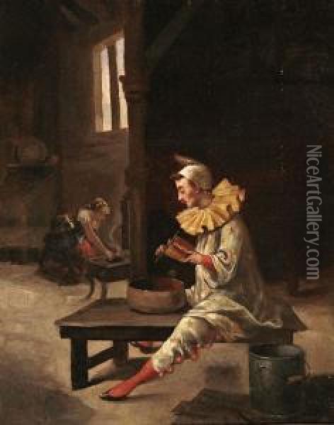 Arlequin En Un Interior Oil Painting - Enrique Miralles Darmanin