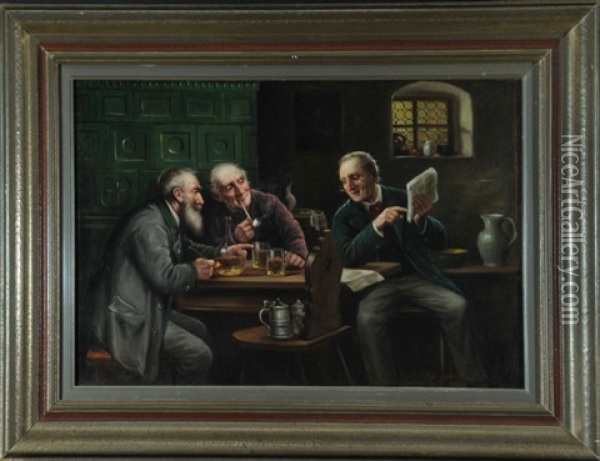 Drei Herren Bei Plauderei Und Umtrunk Am Kachelofen In Der Stube Oil Painting - Rudolf Klingsboegl