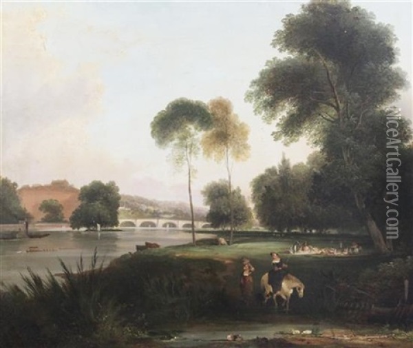 Richmond Bridge Oil Painting - George Samuel