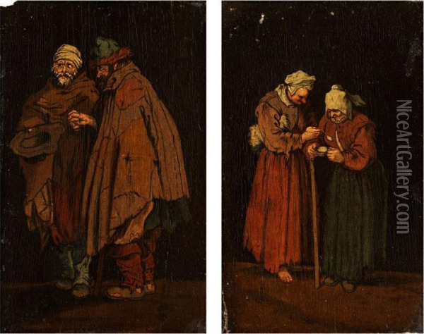 Zwei Bettler In Zerlumpten Kleidern Oil Painting - Jacques Callot