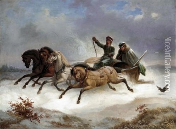 The Sleigh Ride Oil Painting - Adalbert von Roessler