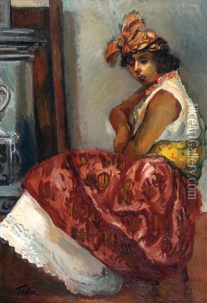 Seated Female Figure Oil Painting - Adolphe Aizik Feder
